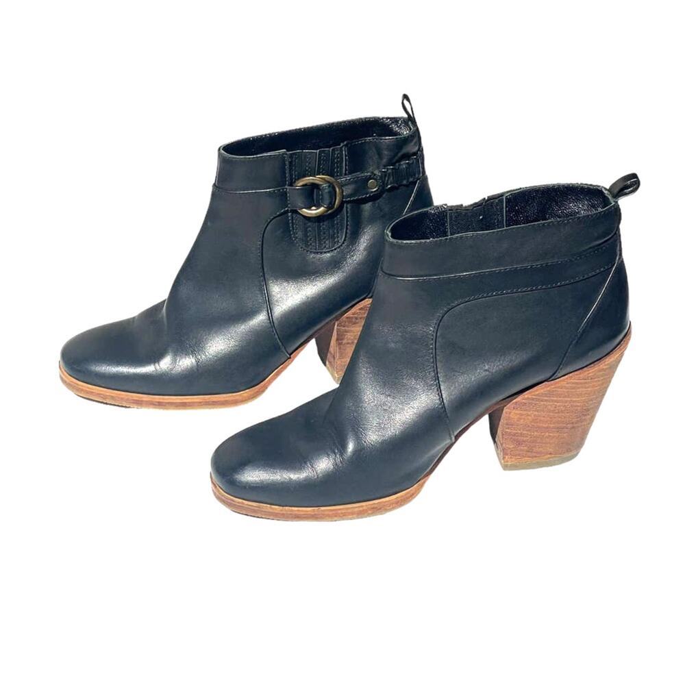 Rachel Comey Hitch Leather Ankle Boots Black Stacked Heel Buckle Women 6